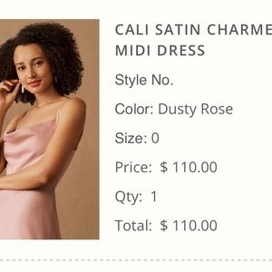 BHLDN Cali Satin Cowl Neck Midi dress - dusty rose